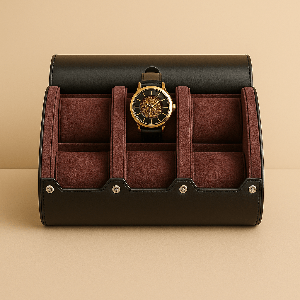 Boîte de Rangement Montre de Luxe Cuir Foncé