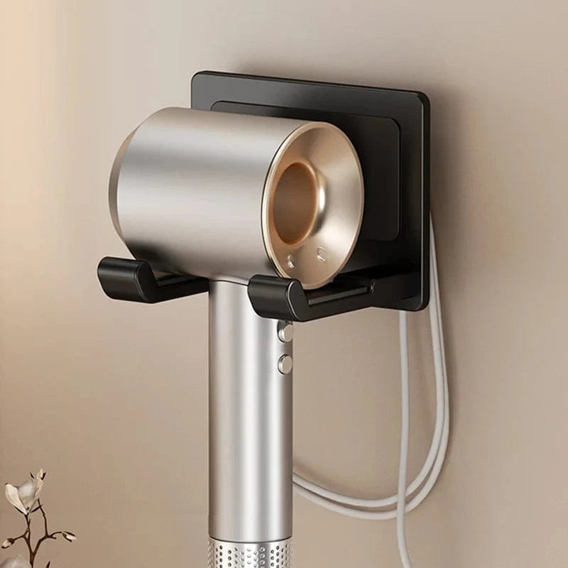 Support Mural pour Salle de Bain pour Sèche-Cheveux en Aluminium Noir